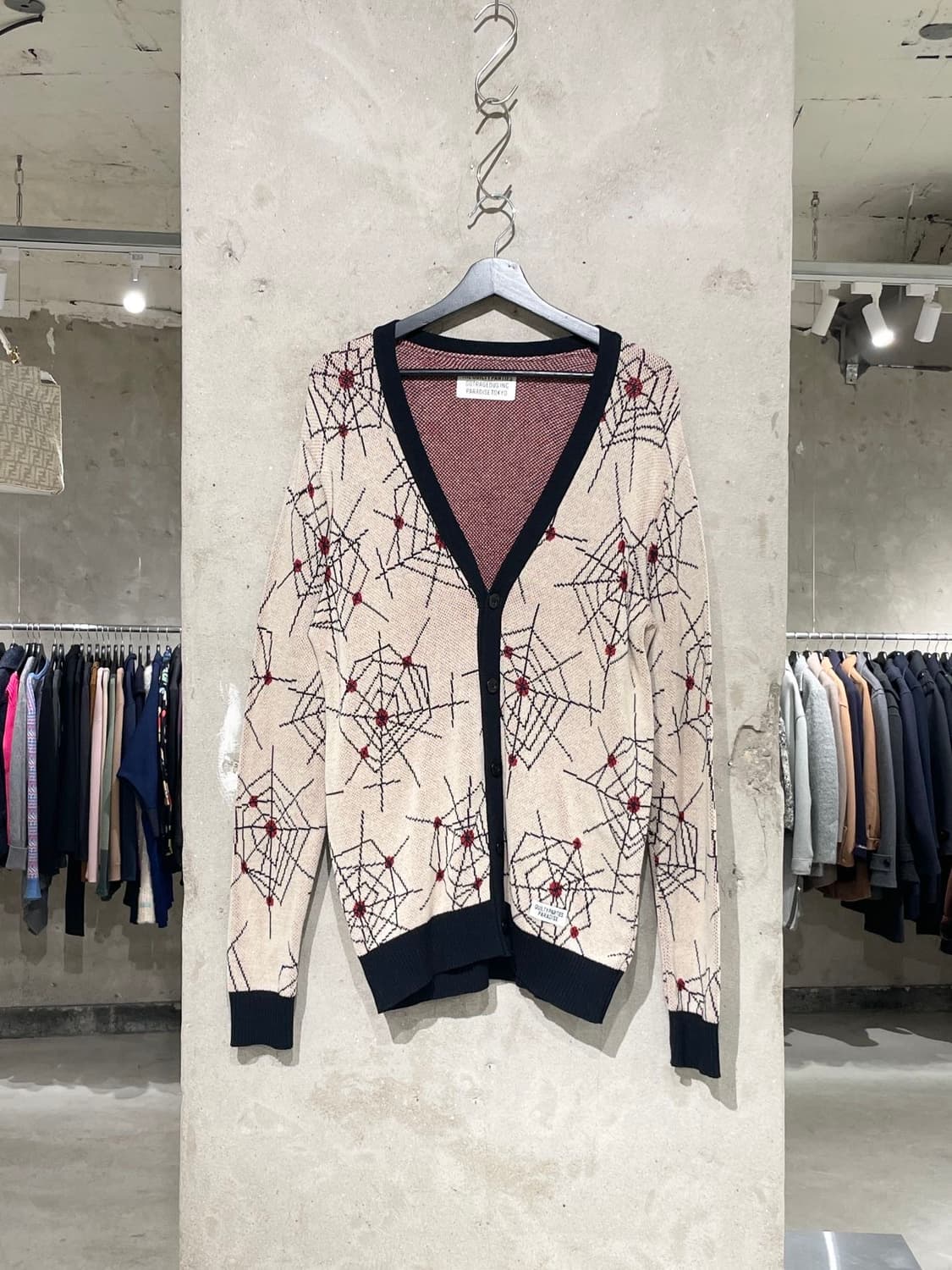 와코 마리아 17F/W 베이지 스파이더 넷 니트 가디건 상품이미지1