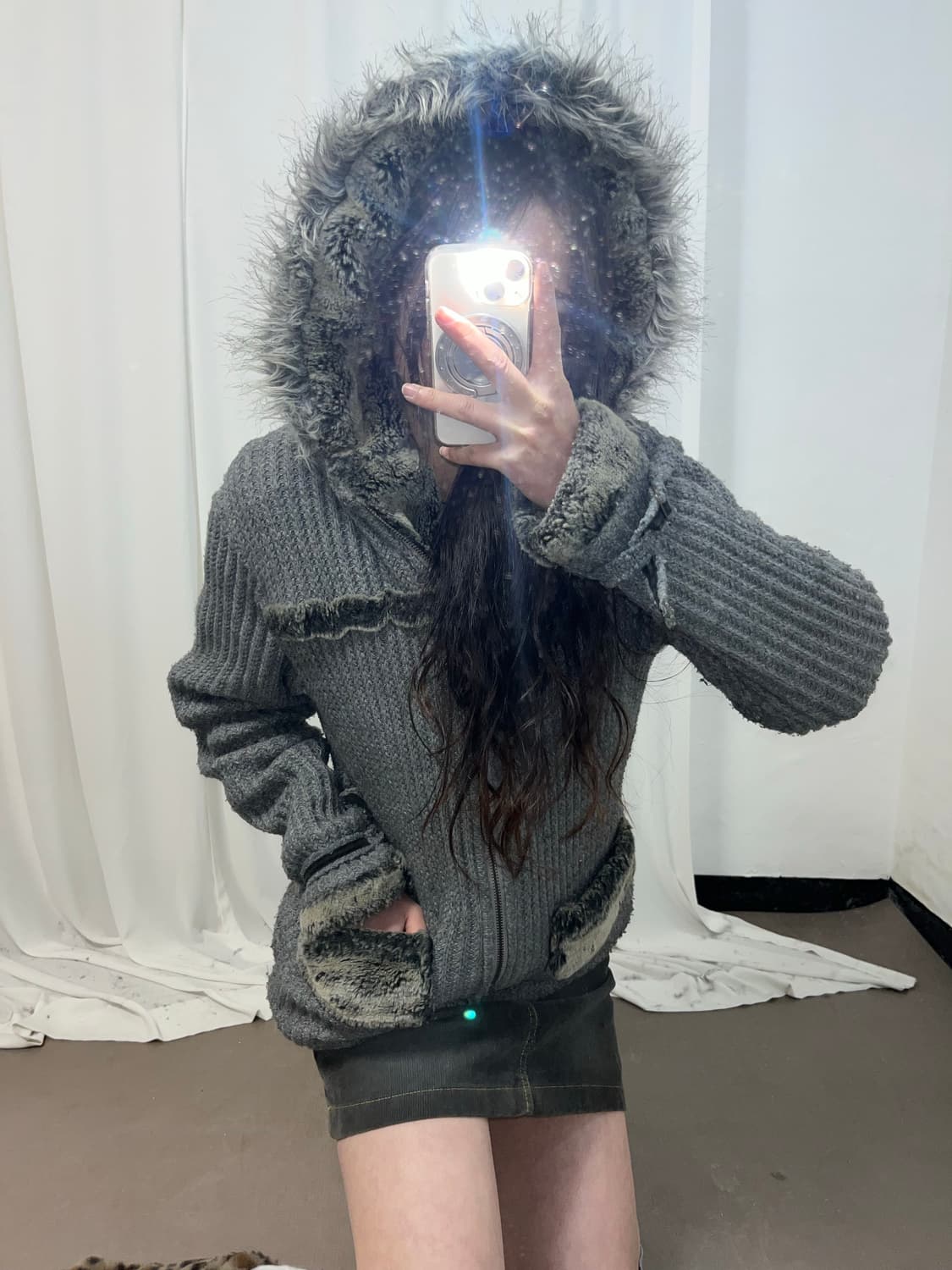 울프죠 니트 후드집업 상품이미지7