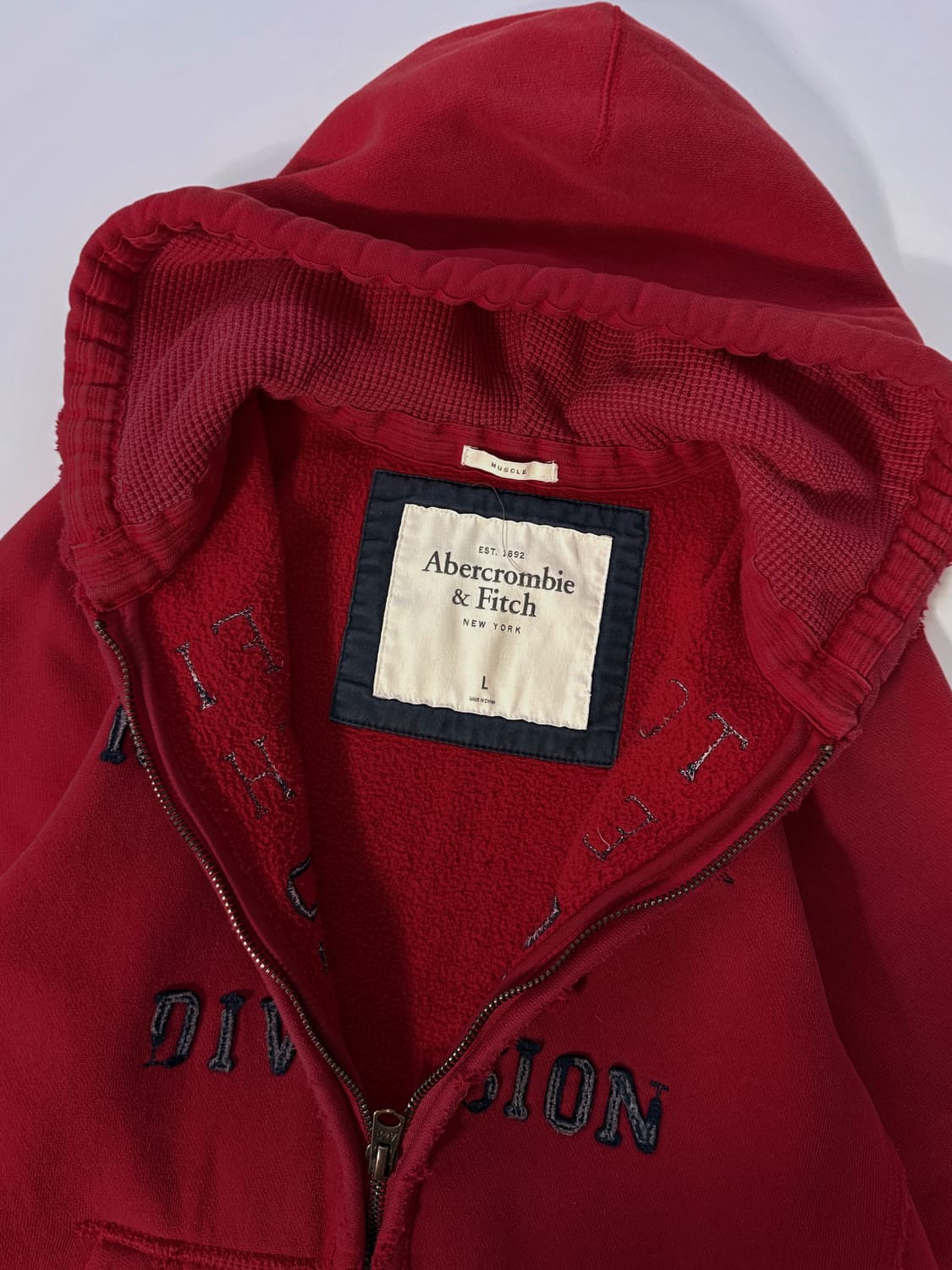 아베크롬비 00‘s 루즈핏 다크 레드 그런지 패치워크 해비웨이트 후드집업 상품이미지3