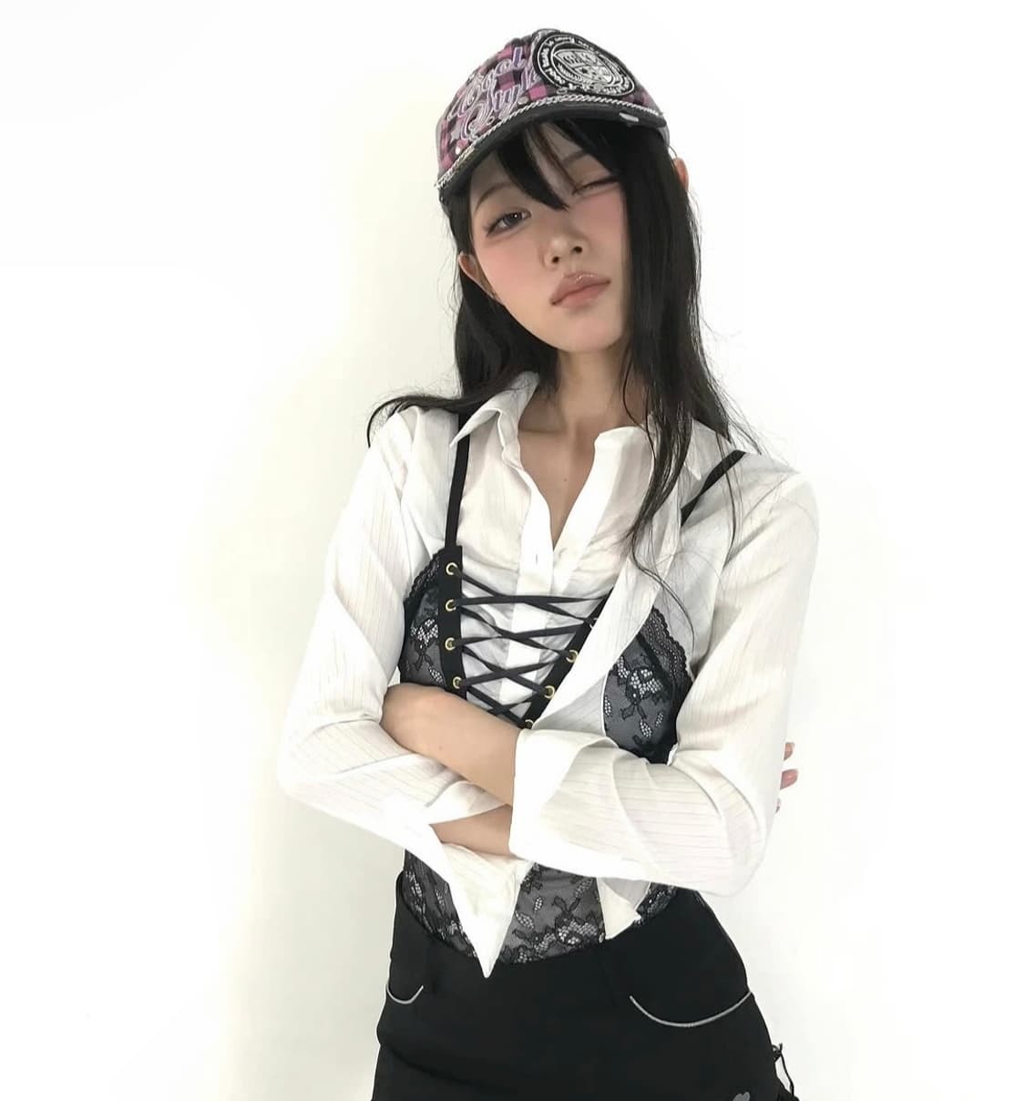 일본 빈티지 공포게임여주 긱시크 셔링 셔츠 블라우스 상품이미지6