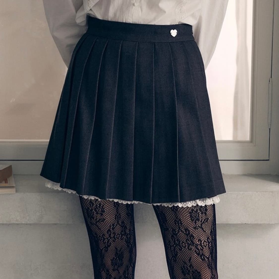 로라로라 레이스 플리츠 미디 미니 스커트 그레이 색상 m사이즈 로걀 갸루 상품이미지6