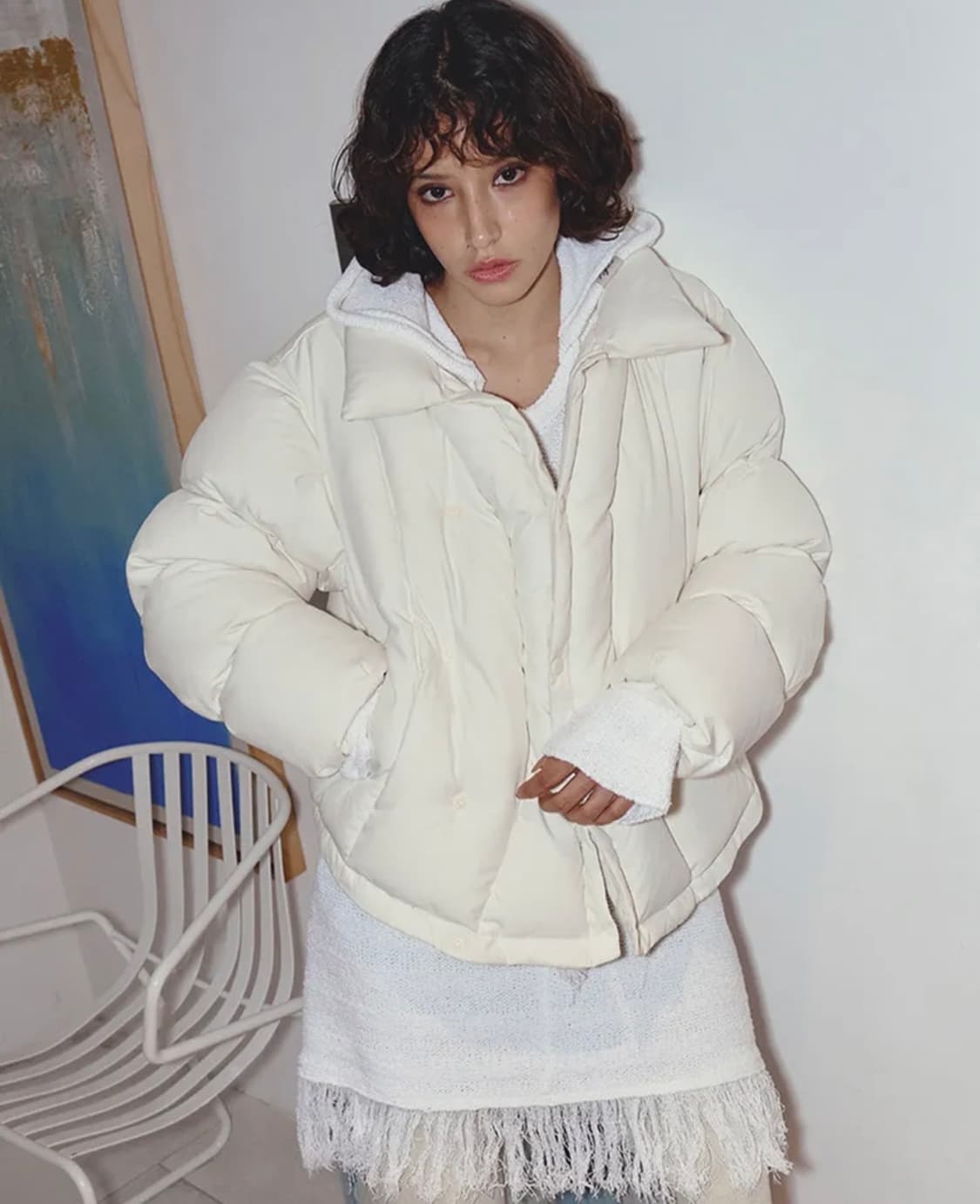 CURVE LINE COLLARED DOWN PUFFER IVORY 상품이미지2