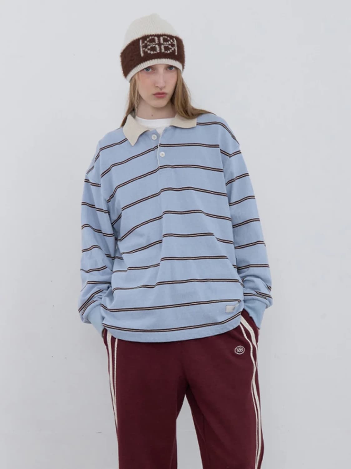 기준 스트라이프 롱 카라티 상품이미지1