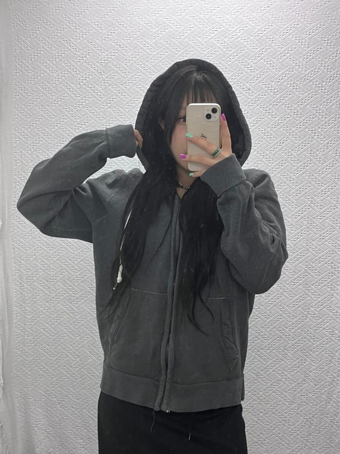 아베크롬비 빈티지 베이직 차콜 약기모 후드 집업 L C07087 상품이미지2