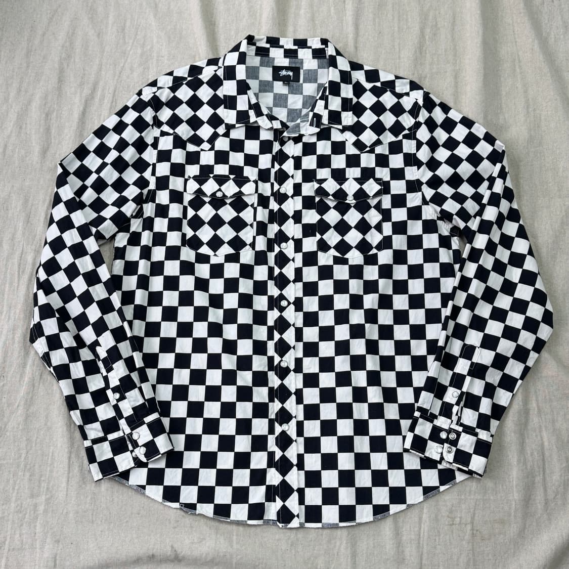 스투시 검흰 체커보드 웨스턴 셔츠 XL 상품이미지1