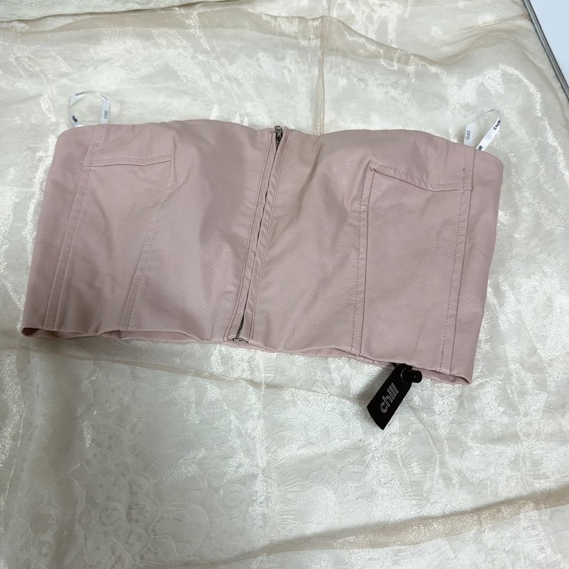 빈티지 핑크 Pu가죽 탑 뷔스티에 상품이미지3