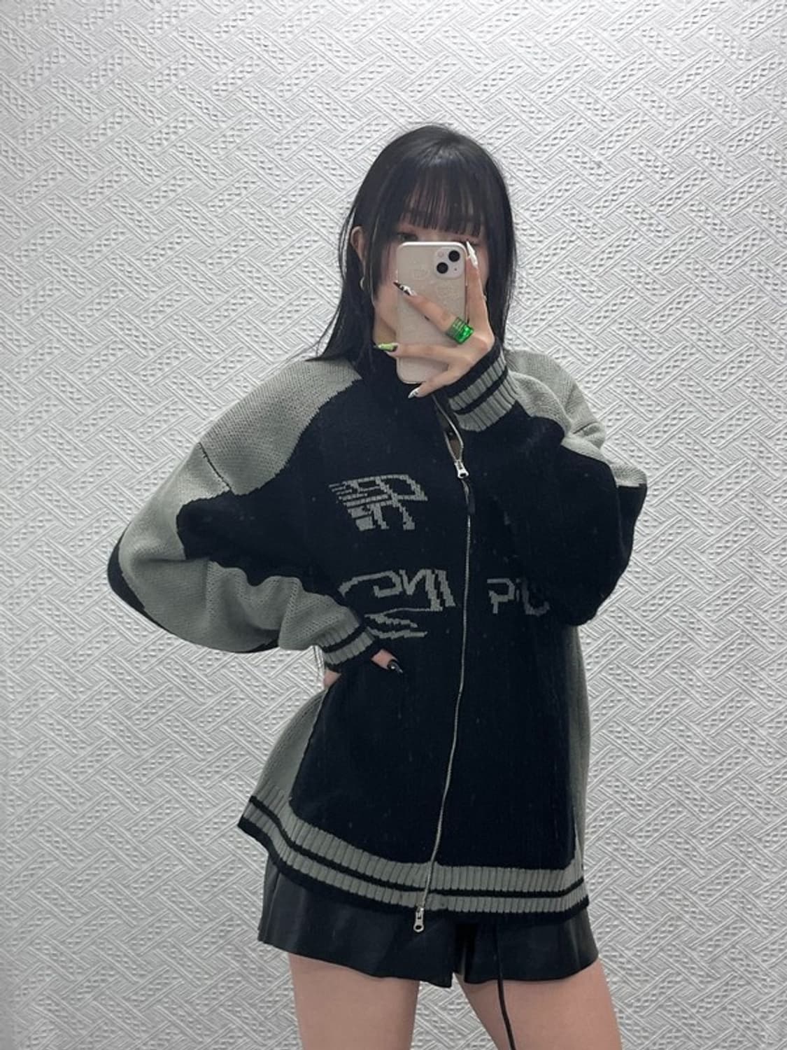 꼼파뇨 커브드 블록 스트릿 힙합 니트 집업 가디건 M C08568 상품이미지2