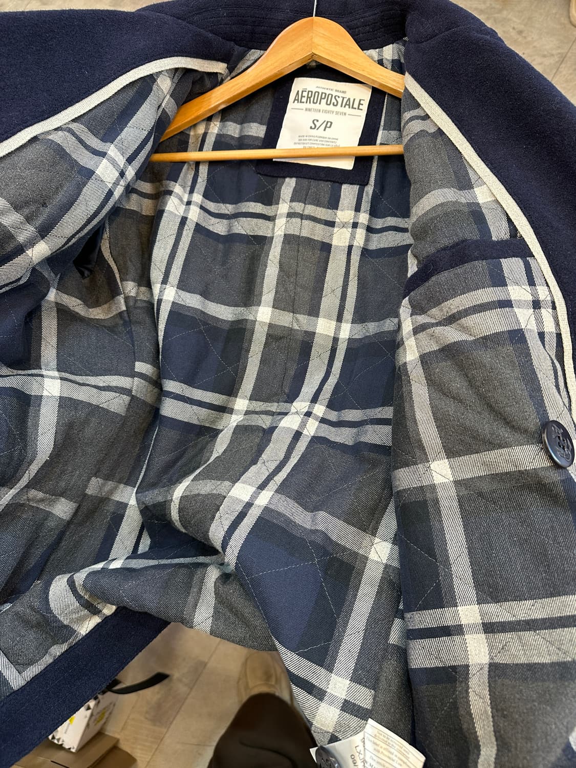 S) 에어로포스테일 네이비 울 하프 더블 자켓 상품이미지4