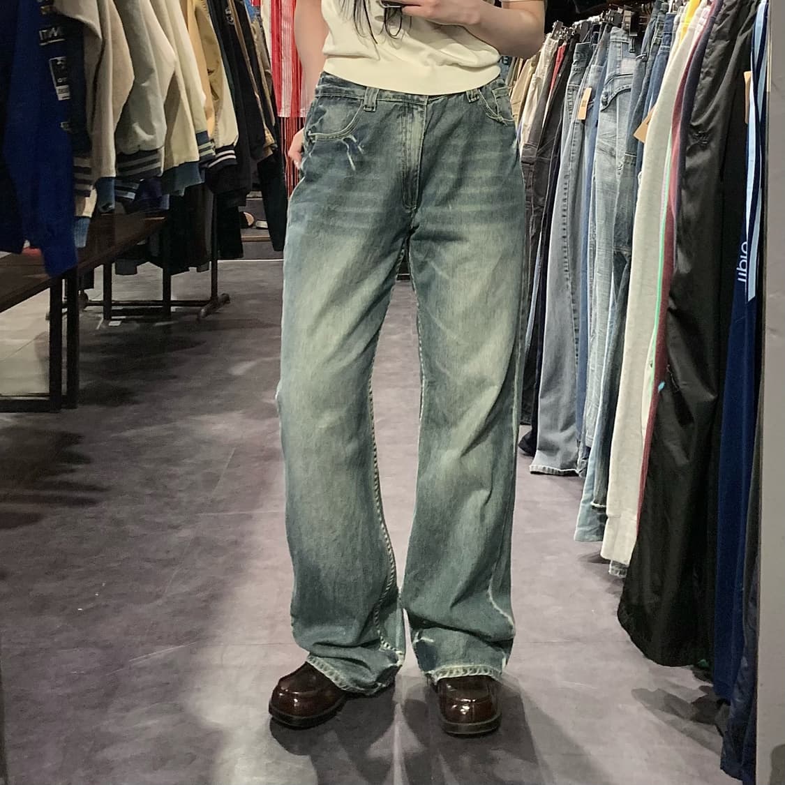 [IM] BIG SPADE 자수 포켓 데님 팬츠 워싱 중청 상품이미지1