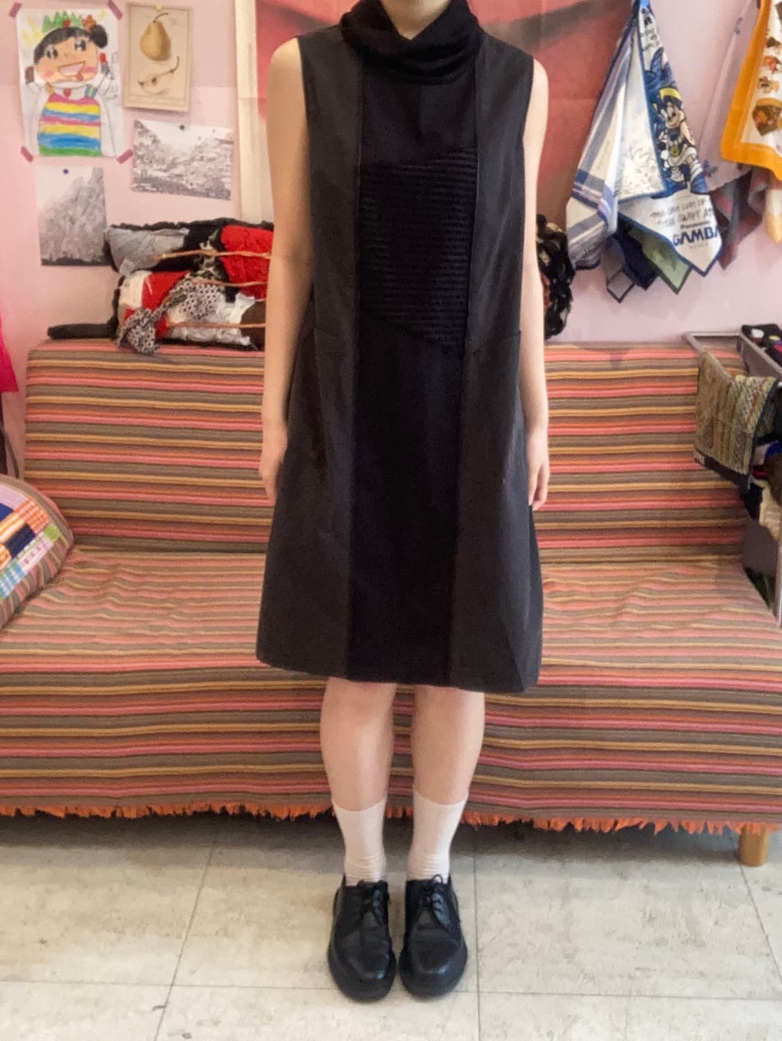 레이어드 블랙 미디 원피스 상품이미지1