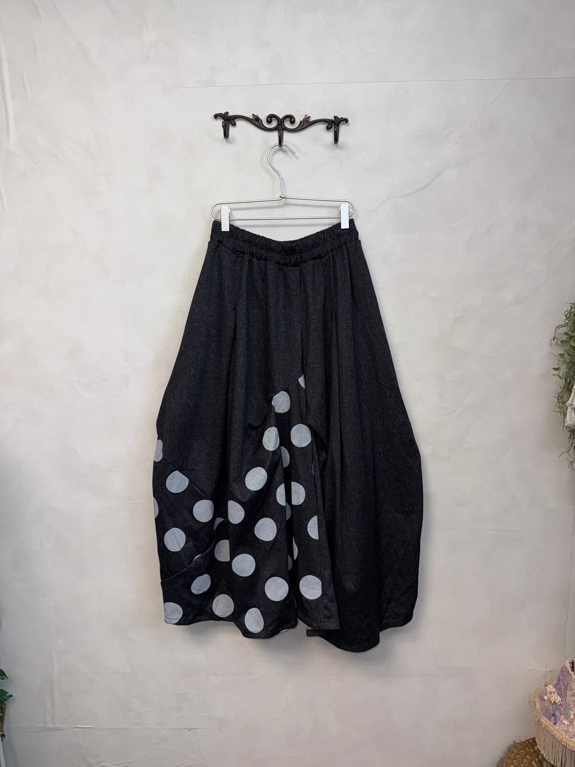 Denim blue dot shirring balloon skirt 상품이미지1