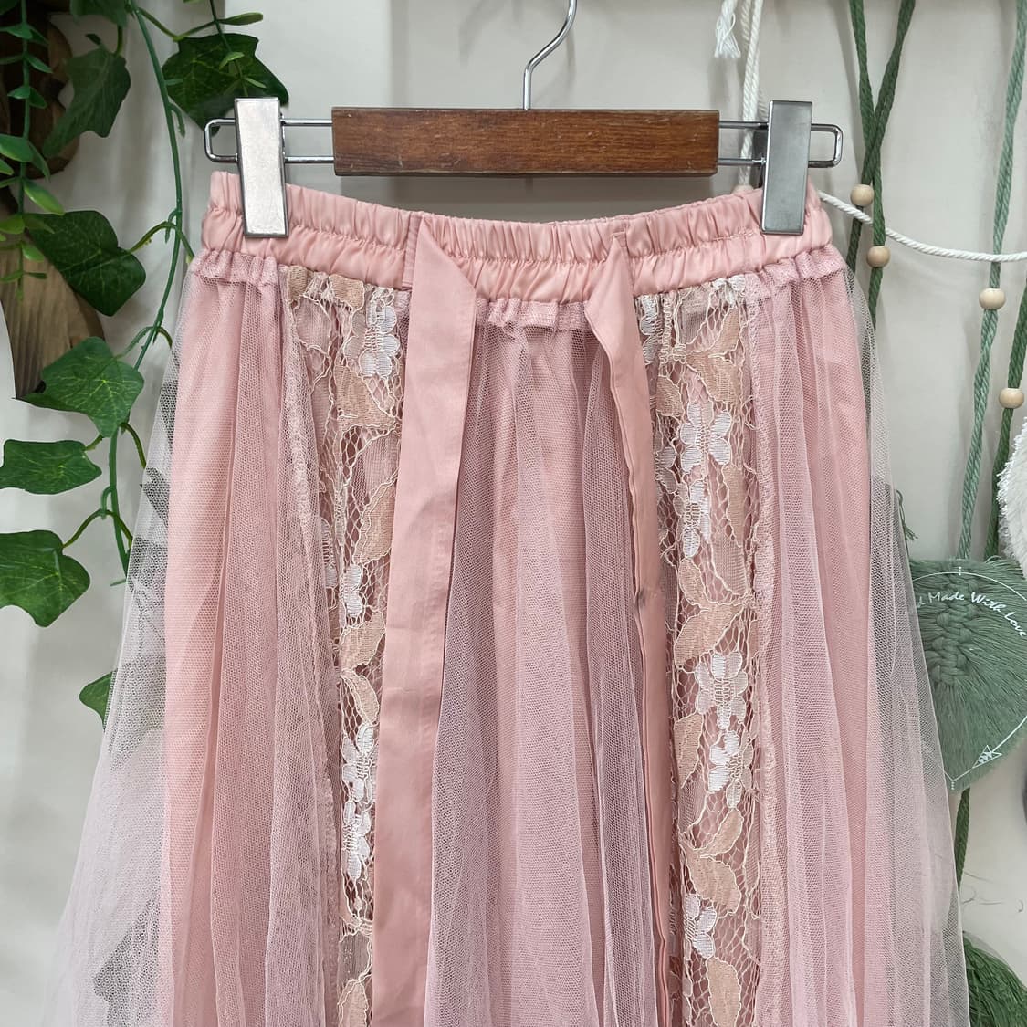 쉬폰 풀밴딩 핑크 레이스 샤 롱 스커트 상품이미지2