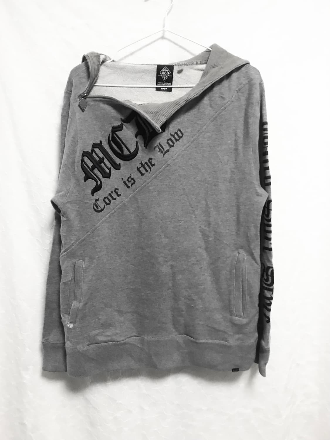 빈티지 펑크 사선 지퍼 레터링 후드 맨투맨 탑 상품이미지3