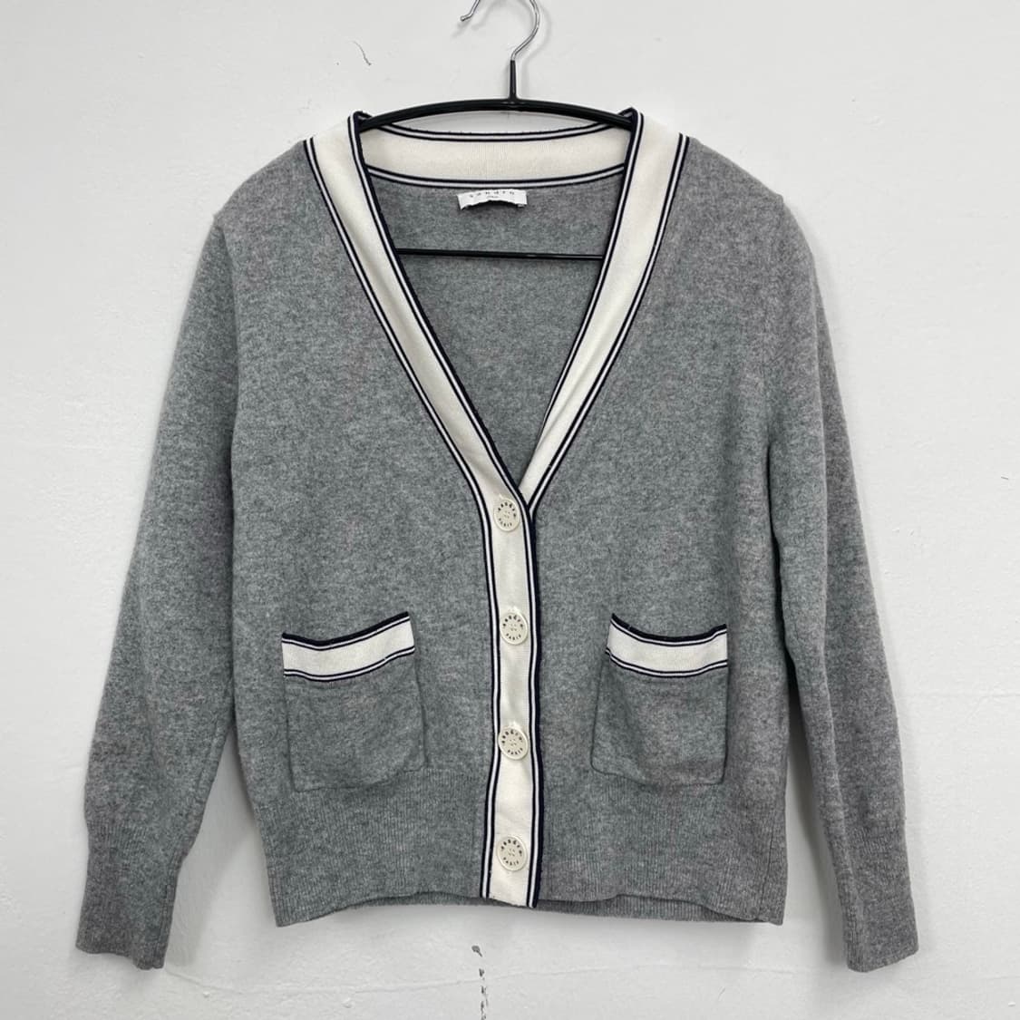 산드로 SANDRO 그레이 배색 캐시미어 혼방 포켓 가디건 1 상품이미지9