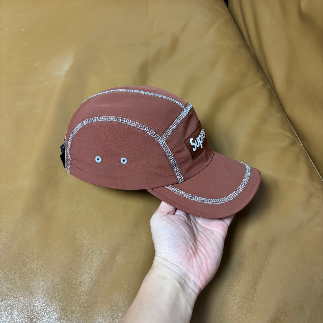 슈프림 캠프캡 모자 박스로고 23ss 리플렉티브 스티치 브라운 상품이미지4