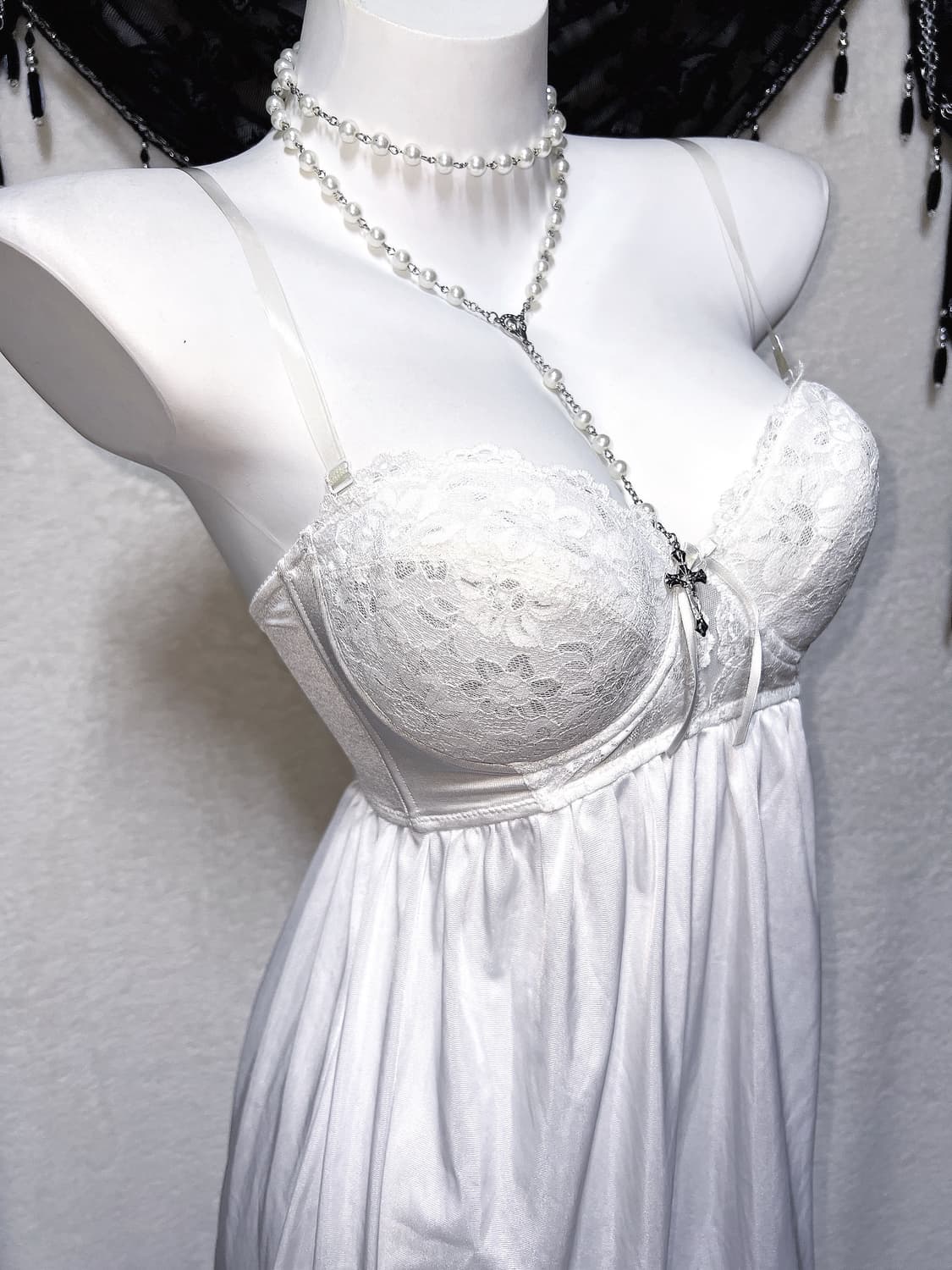 퓨어 화이트 레이스 새틴 슬립 탑원피스 란제리 코르셋 갸루 엔젤릭 페어리 상품이미지3