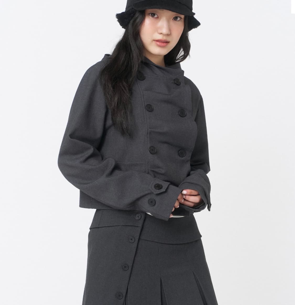 ’교환원해요‘ Cowl neck button Jacket CHARCOAL 상품이미지1