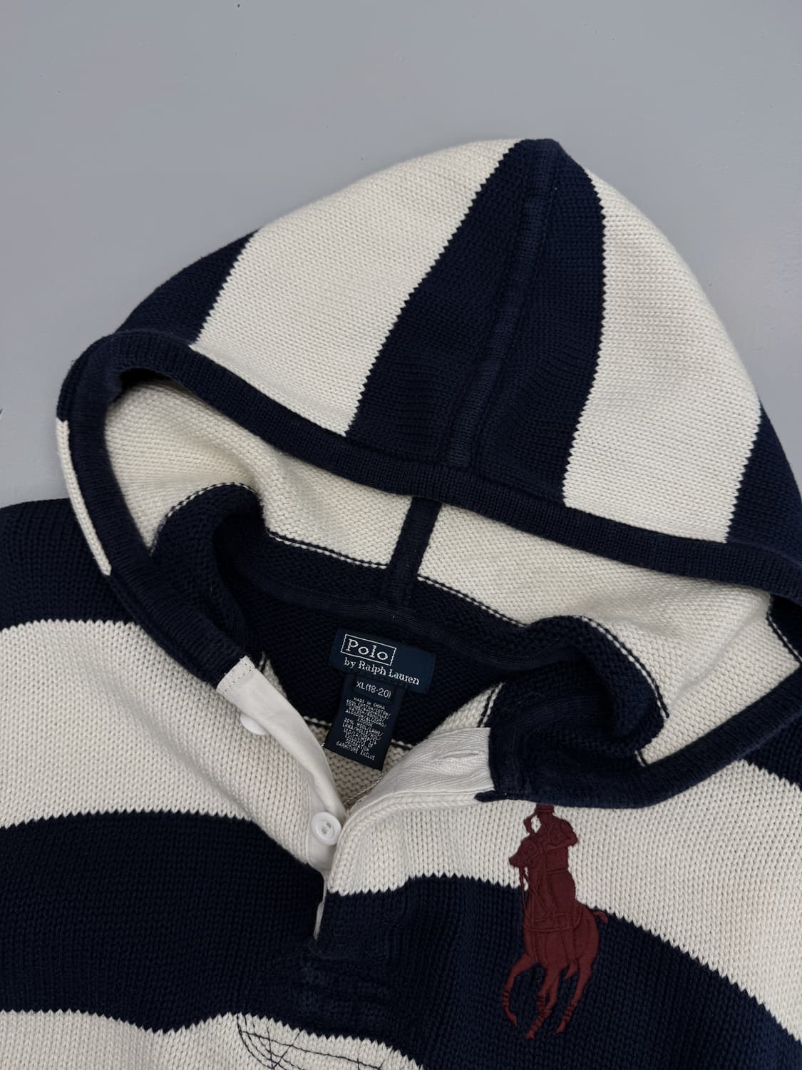 폴로 랄프로렌 루즈핏 빅포니 배색 코튼 니트 럭비 후드 상품이미지4