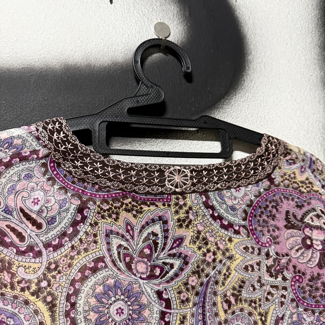 VTG 빈티지 리본 디테일 패턴 시스루 7부 롱 블라우스 탑 상품이미지6