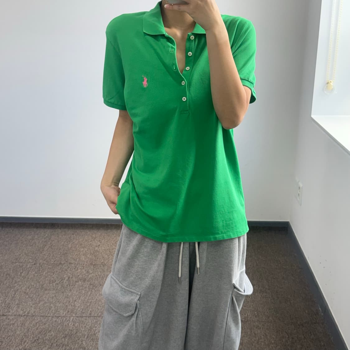 Polo 폴로 핑크 포니 그린 카라 반팔 상품이미지1