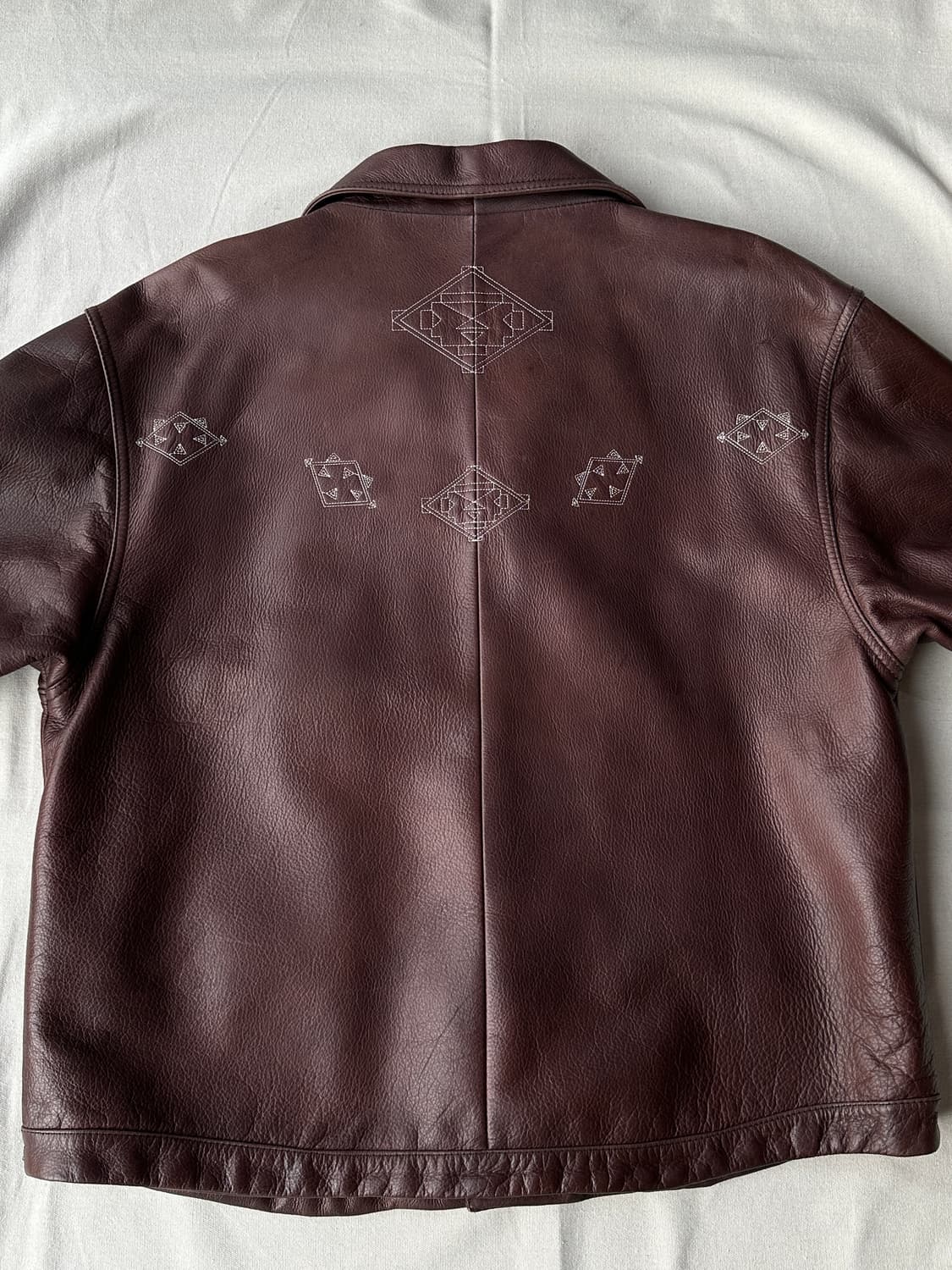 유럽 에스닉 자수 브라운 레더 자켓 L 상품이미지6