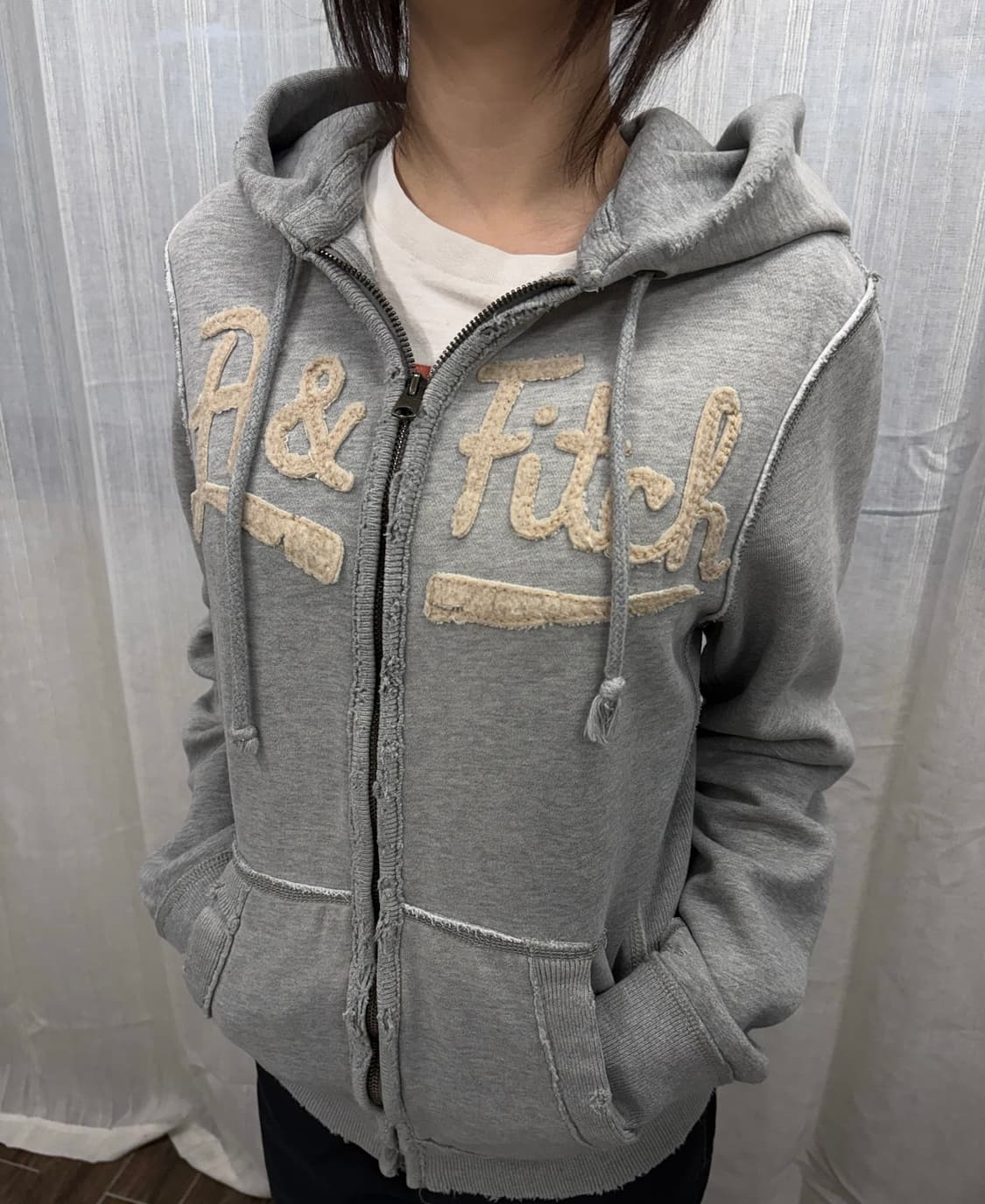 아베크롬비 로고 회색 후드집업 후드티 상품이미지1