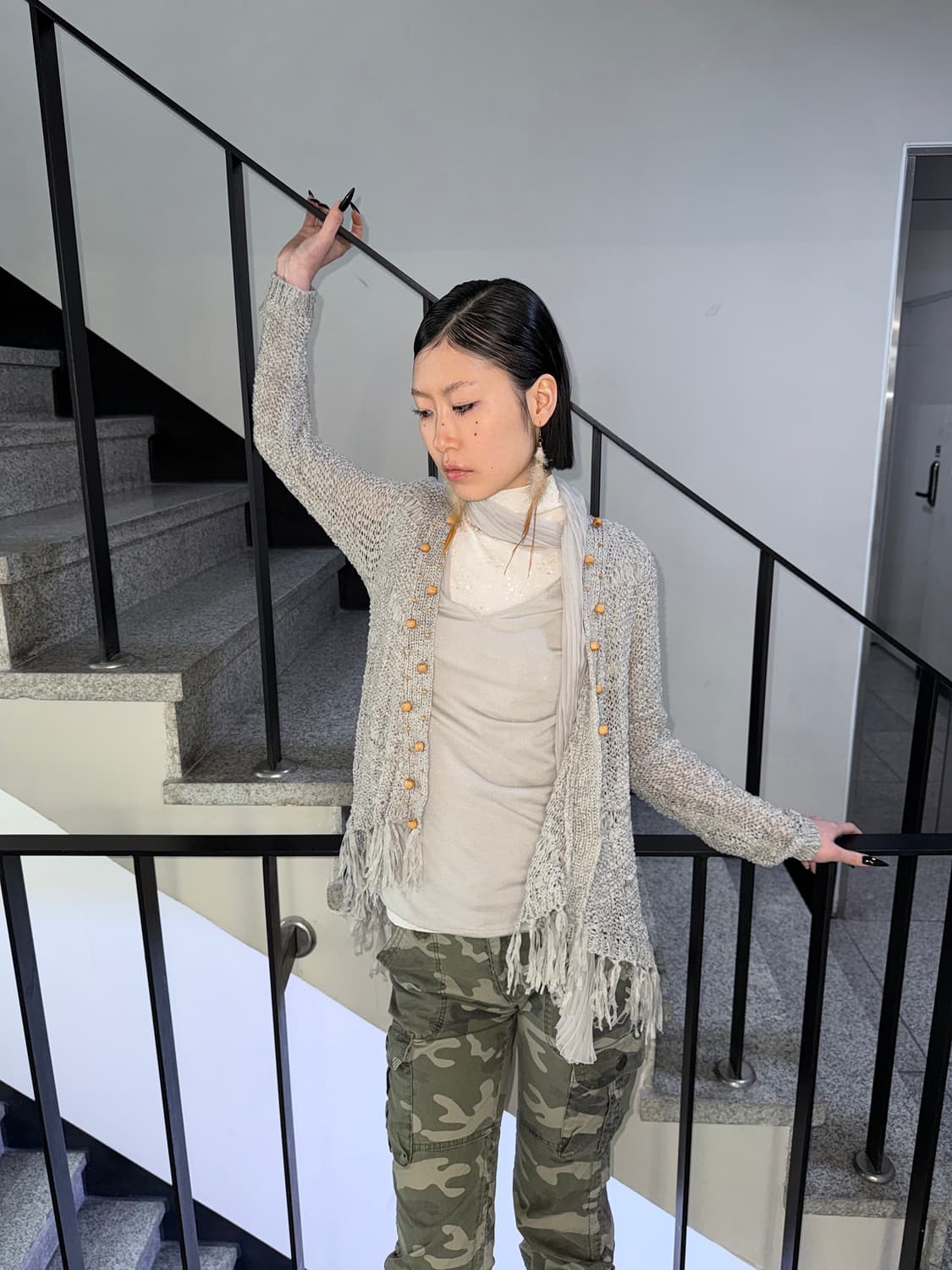 wood beads crochet fringe cardigan 상품이미지2