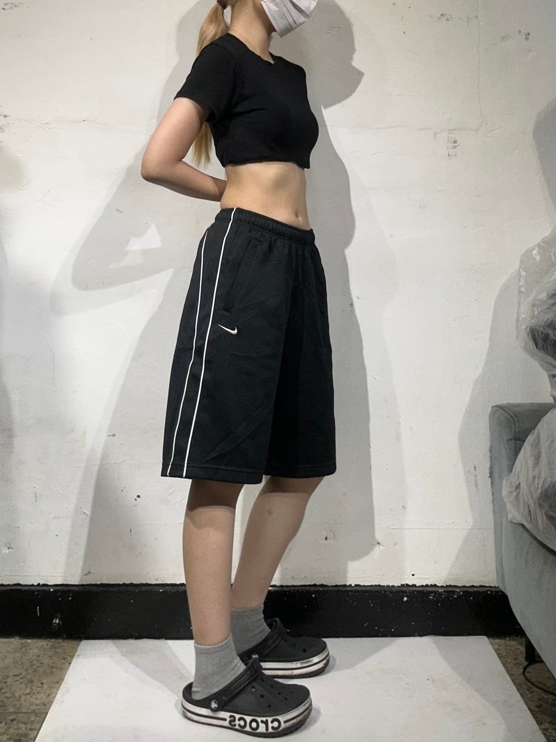 00s 나이키 블랙 올드스쿨 사이드 라인 버뮤다 팬츠 반바지 S 상품이미지1
