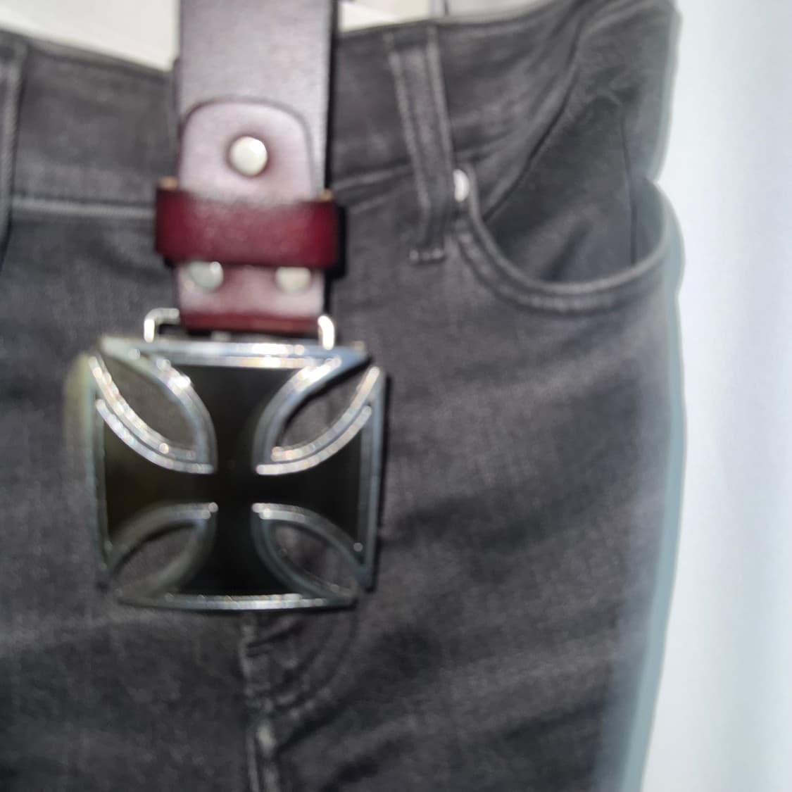 black cross cow leather belt brown/black 상품이미지3