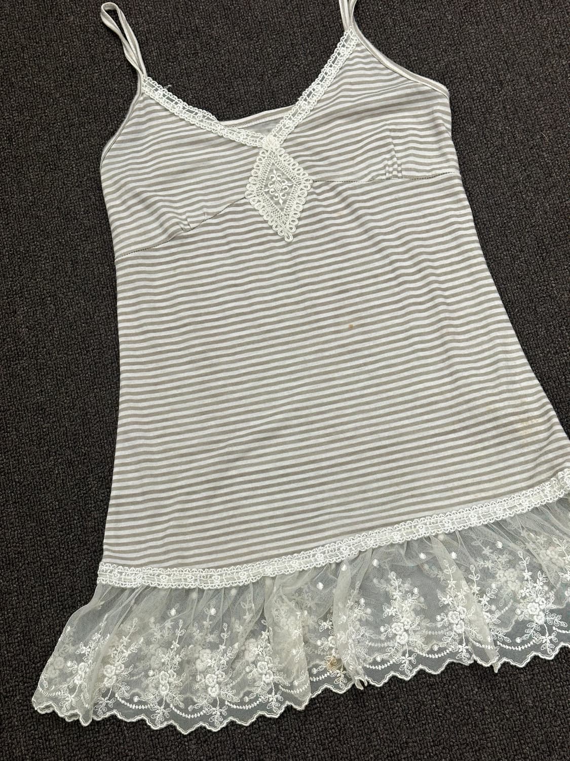 OS)Japanese vintage 여성 스트라이프 레이스 나시 (이염) 상품이미지3