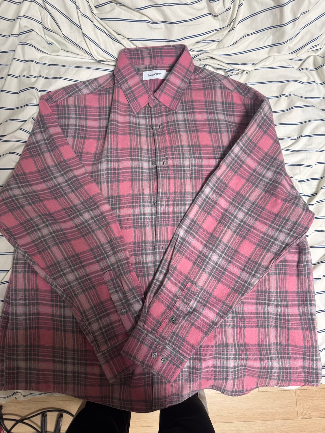 베이스모먼트 - 플란넬 플레이드 체크 셔츠 핑크 상품이미지4