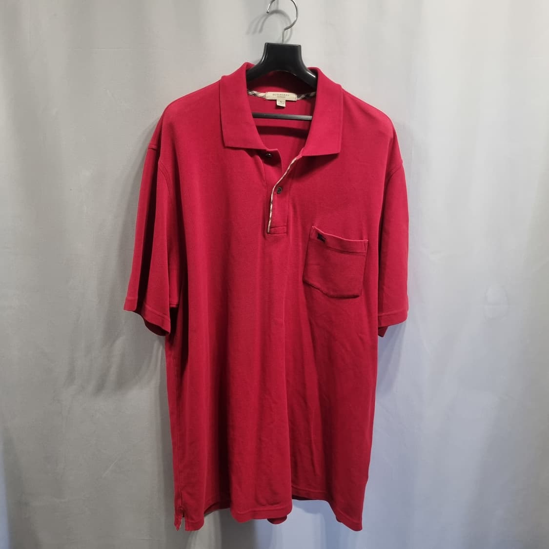 버버리 레드 반팔 카라 티셔츠 상품이미지1