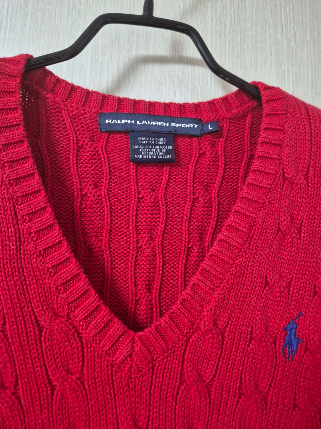 폴로 랄프로렌  케이블니트  브이넥 꽈배기 니트 라지 여성 상품이미지3