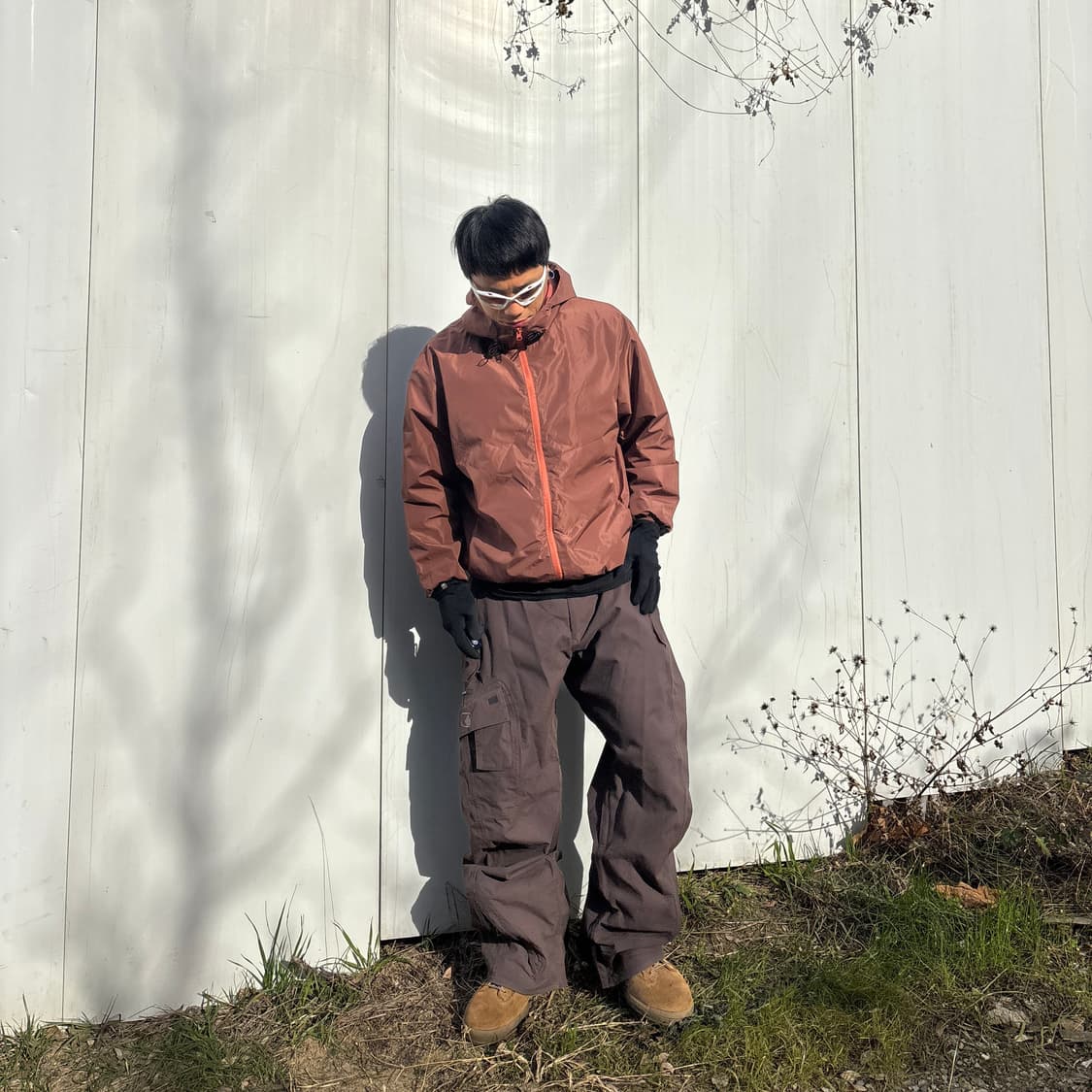 Aller Bien 스포츠 빈티지 브라운 기모 안감 후드 윈드브레이커 상품이미지3