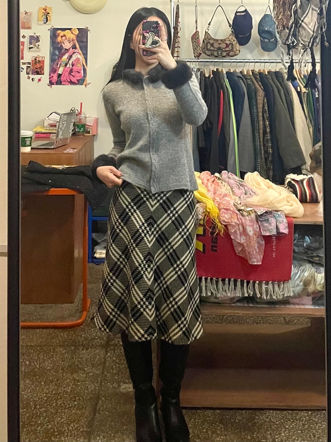 체크 미디 스커트 [무배] 상품이미지1