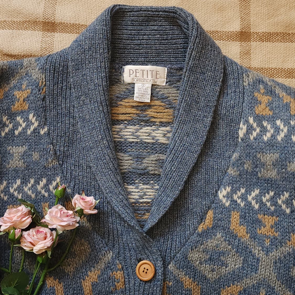 90s 프렌치 울 가디건 숄카라 울 니트 스웨터 버튼 가디건 S 상품이미지4