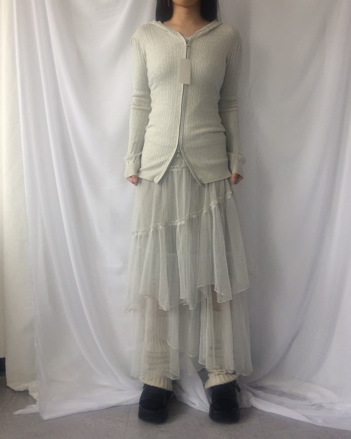 Glossy ribbed knit hood zip up 상품이미지6