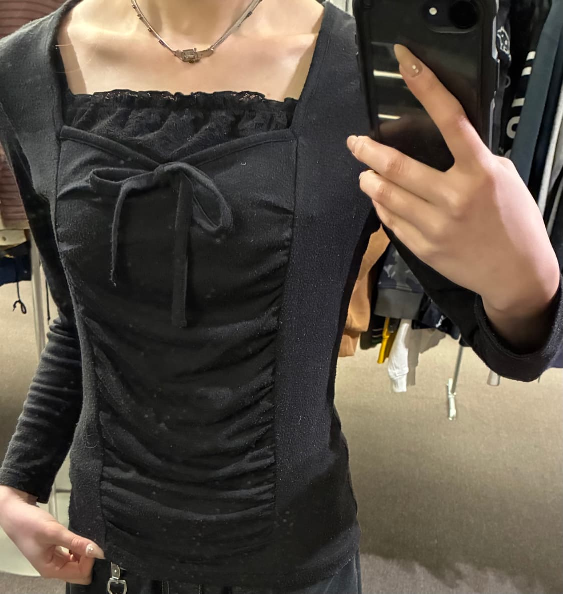 M)Japanese vintage 여성 레이스 셔링 롱슬리브 상품이미지2