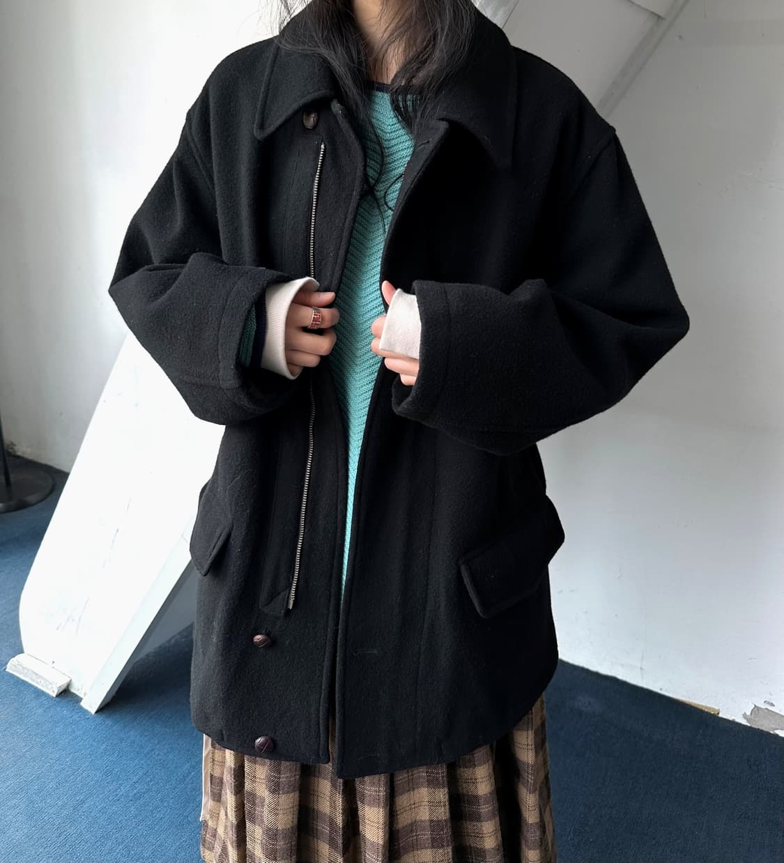 Brushed wool design zip single coat 상품이미지2