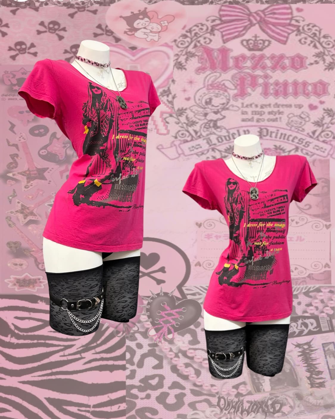 00's Glam V-neck hot pink short sleeve 상품이미지1