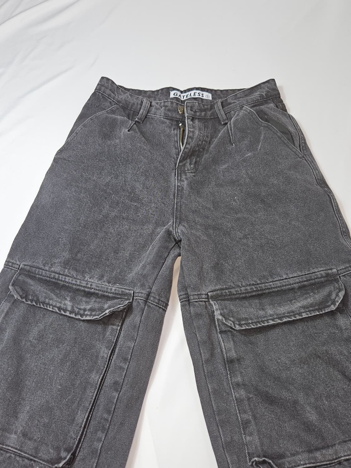 게이트리스 멀티 데님 카고팬츠 흑청 진 S 상품이미지3