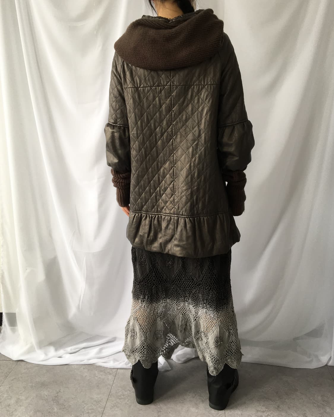 Knit layered leather hood coat 상품이미지8