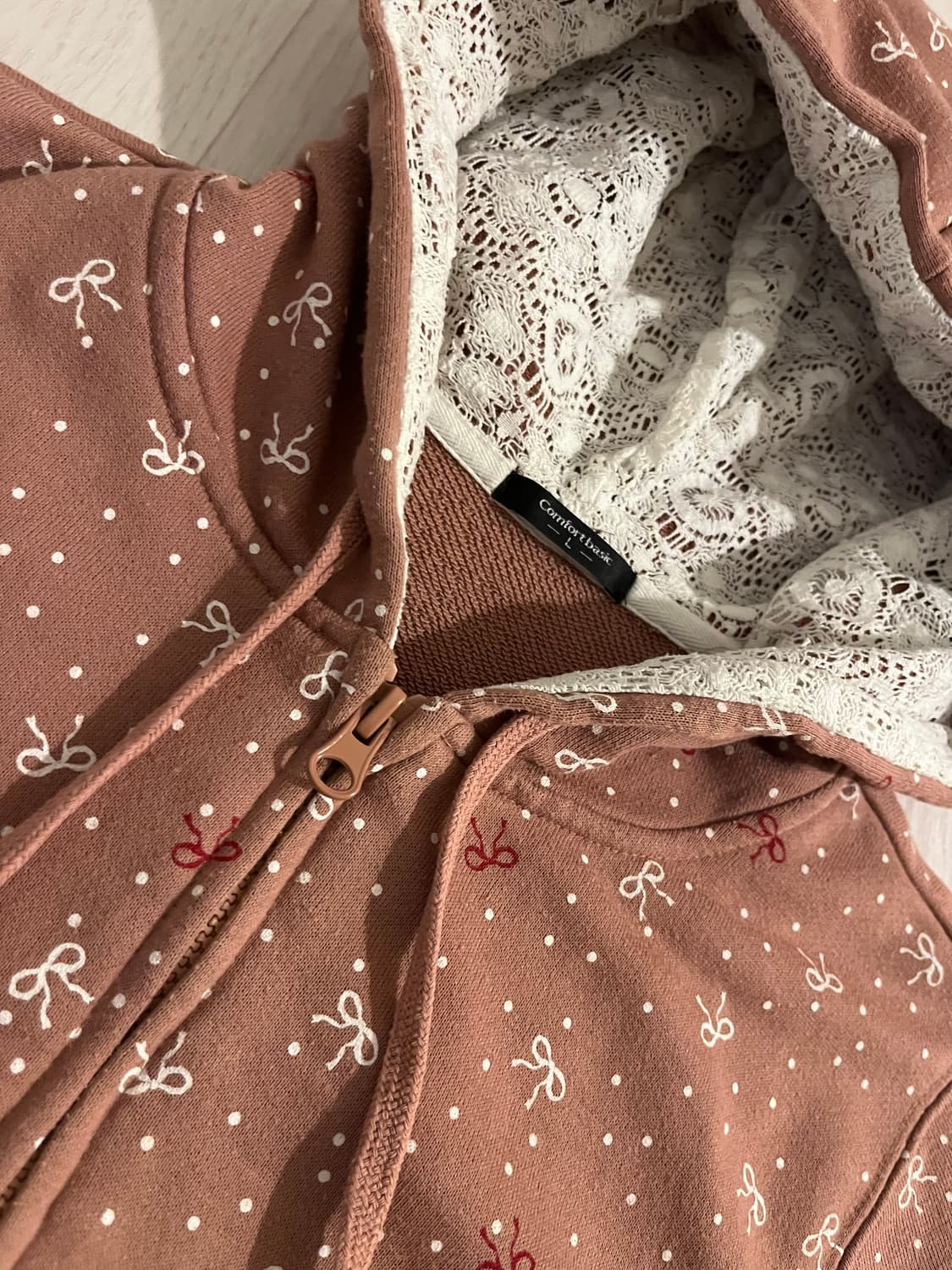 빈티지 리본 레이스 후드집업 하구미 대장 모리걸 상품이미지4