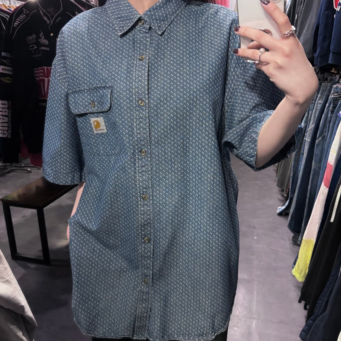 [IM] Carhartt 칼하트 데님 도트 패턴 반팔 셔츠 상품이미지3