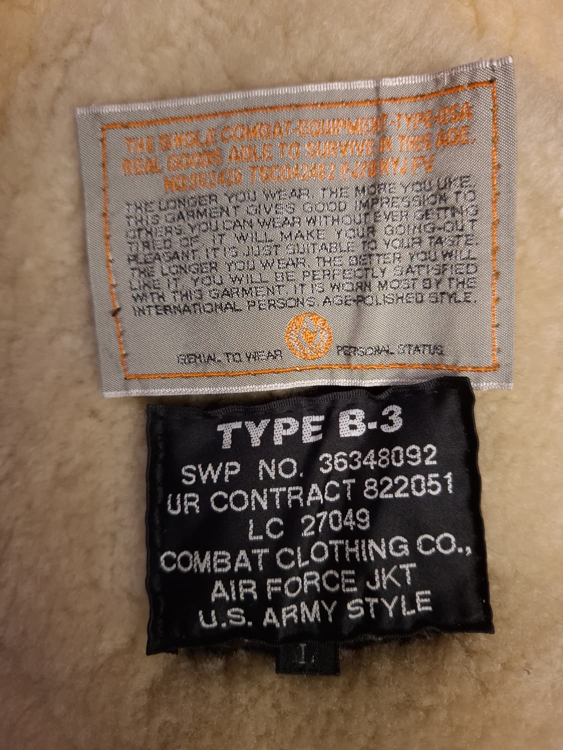 90's 일본판 미공군 B-3 TYPE 리얼레더 항공 폭격기 무스탕 상품이미지6