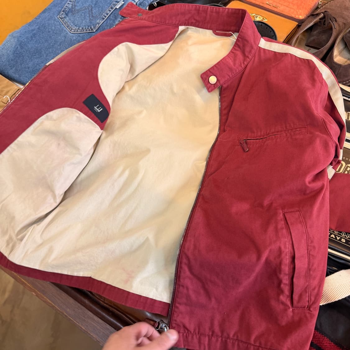 던힐  포르투갈 생산 버건디 람포 지퍼 사양 라이더 자켓 상품이미지8