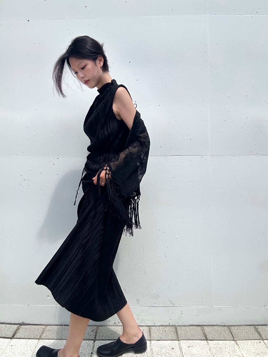 Rose pattern fringe cardigan / black 상품이미지5