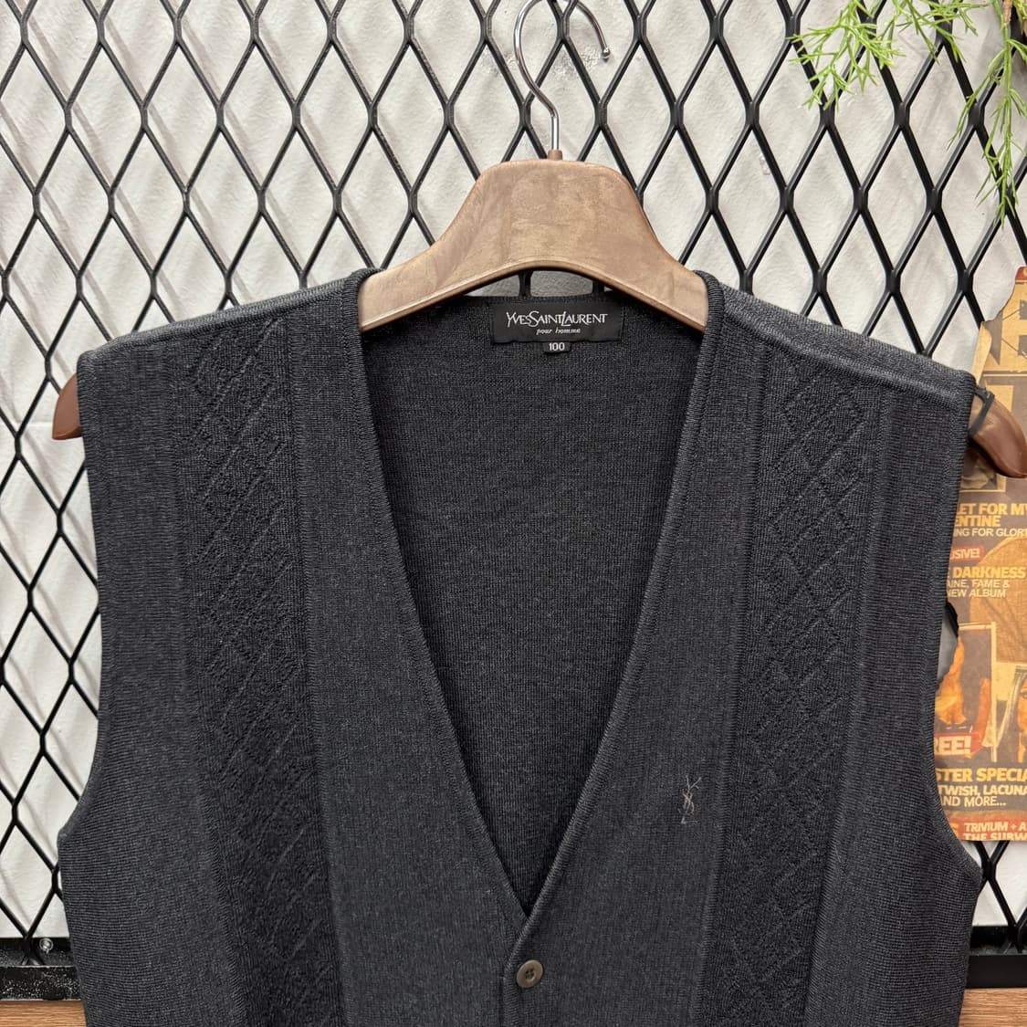 00s 입생로랑 YSL 니트 베스트 전면 투포켓 포인트 그레이 상품이미지3