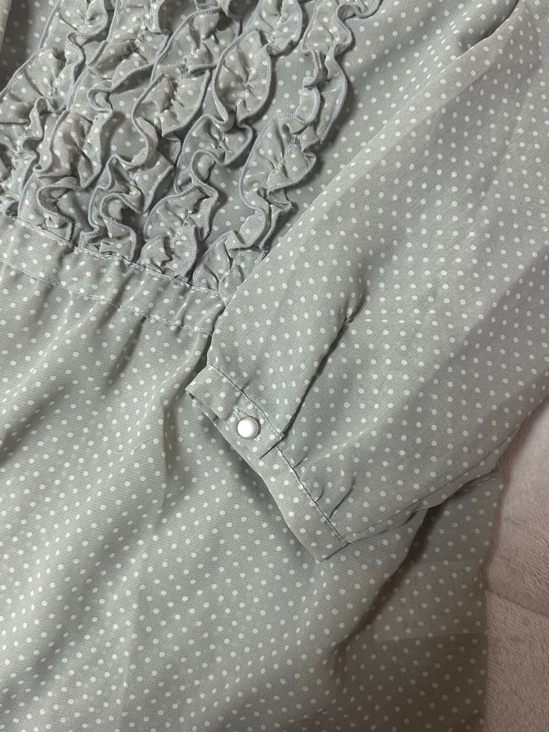 빈티지 민트색 그레이 도트 땡땡이 프릴 원피스 모리 갸루  상품이미지3