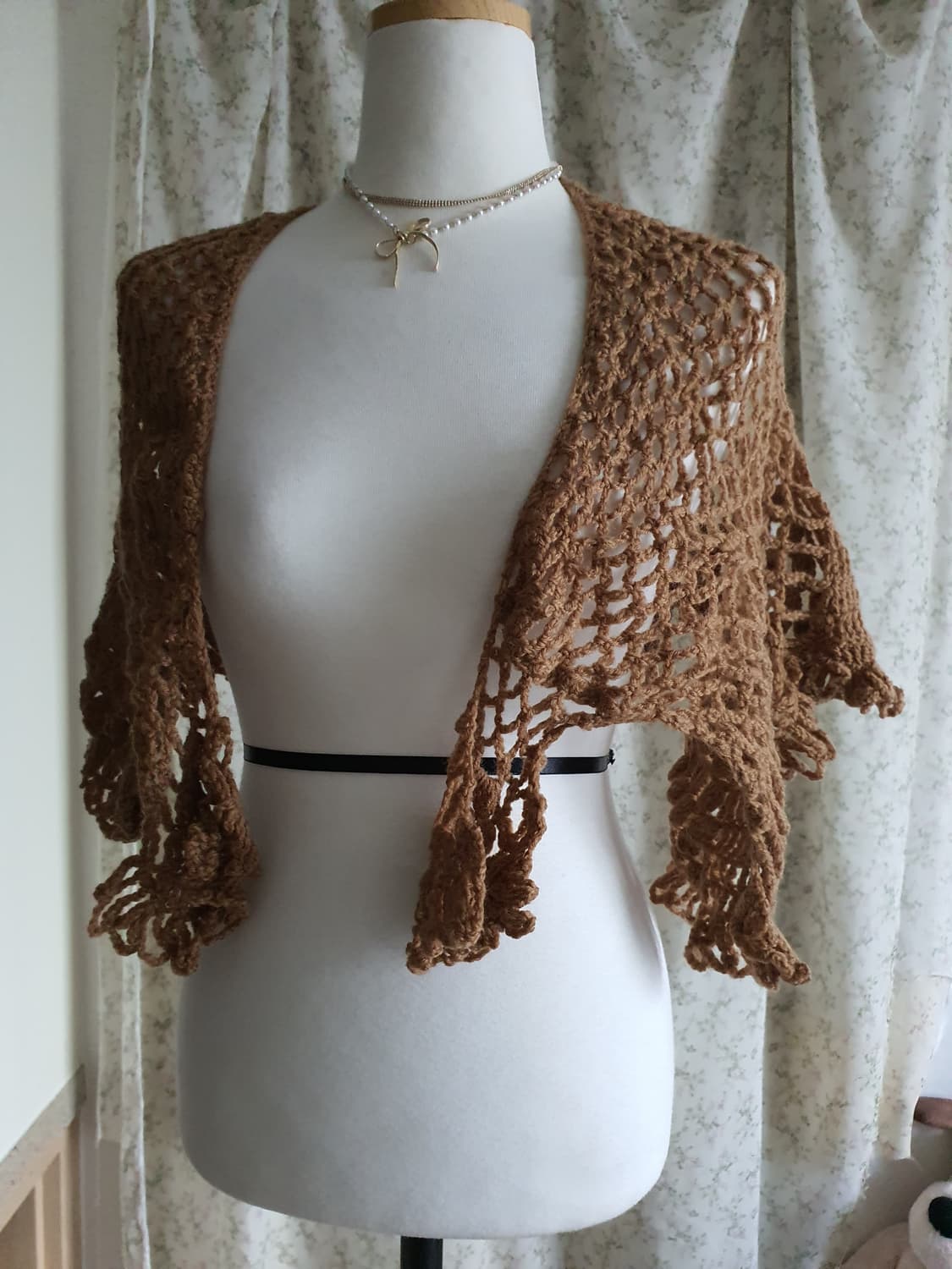 [모리걸] 손뜨개 수제 뜨개 숄 브라운 망토 가디건 상품이미지1